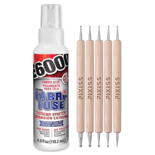 E6000 Fabri-Fuse Fabric Adhesive Glue (4-Ounce), for Rhinestones, Gems, 5-Pack Pixiss Wooden Handle Stylus Applicator Pens
