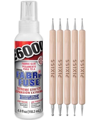 E6000 Fabri-Fuse Fabric Adhesive Glue (4-Ounce) for Rhinestones Gems 5-Pack Pixiss Wooden Handle Stylus Applicator Pens