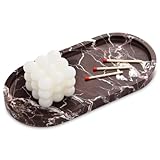 Bandeja Mármol Rosso Lepanto Bandeja Ovalada Portaobjetos Baño Moderno Decoraciones Vaciabolsillos Entrada Organización para Velas Perfumes Cocina Tejidos Jabón Champú Cosméticos 25 x 12 cm