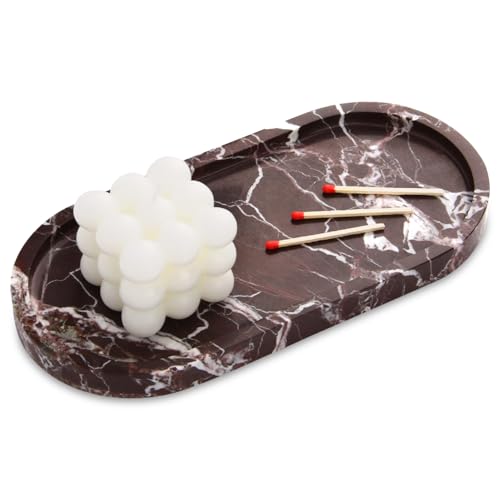 Oval Marble Bathroom Vanity Tray, Rosso Lepanto, 10" x 5" x 0.6"