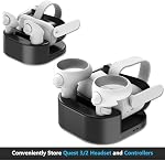 KAFRI Charging Dock for Meta/Oculus Quest2/3/3S with USB and Type C Ports, VR Headset Charging Stand and Controller Holder with RGB Lights, Charger Station Accessories, Black(Not Charge Controller)