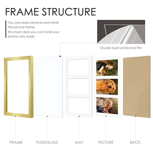 Image of DUENPY 8x14 Collage Picture Frame 4x6 Collage Picture Frame Displays Three 4x6 inch Photos or 8x14 (Without Mat) for Available Horizontal Wall Mounting Display and Vertical Gold