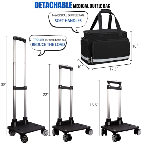 Image of Medical Bag Rolling Roller Bag Trolley Duffel Nurses EMT CNA RN Empty for First Aid Responder Home Health Care Nursing Student Roll Duffle Bag Carry on Wheels Wheeled Work Physicians Doctor