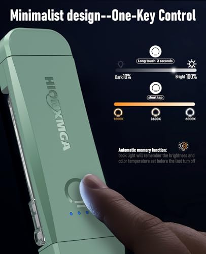 Image of HIONXMGA Book Reading Light,Silent Touch Books Lamp for Reading in Bed,Rechargeable Clip on Booklight with 3 Amber Colors & 7 LEDs Precise Dimming for Eye Caring Night Reading,Book Lovers,Kids,Green