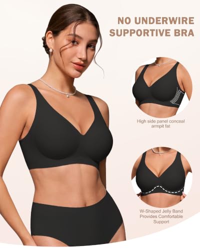 HORISUN Deep V Neck Wireless Seamless Supportive Bra (Black 38C) — view 3