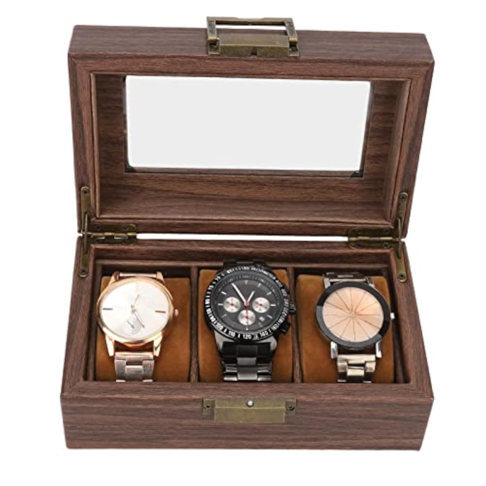 Wooden Watch Box with Vintage Pattern for 3 Watches