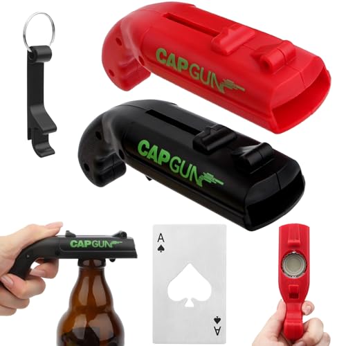 MOSTFUN 4 Pezzi Apribottiglie Pistola, Tappo Pistola Bottiglie Aperte, Divertente Apribottiglie di Birra per Casa, Bar, Feste, Bere, Lancia i Tappi Oltre 5 Metri (Rosso, Nero e Grigio)