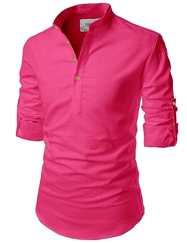 Image of Vida Loca Full Sleeve Mandarin Collor Cotton Casual Slim Fit Shirt for Men's
