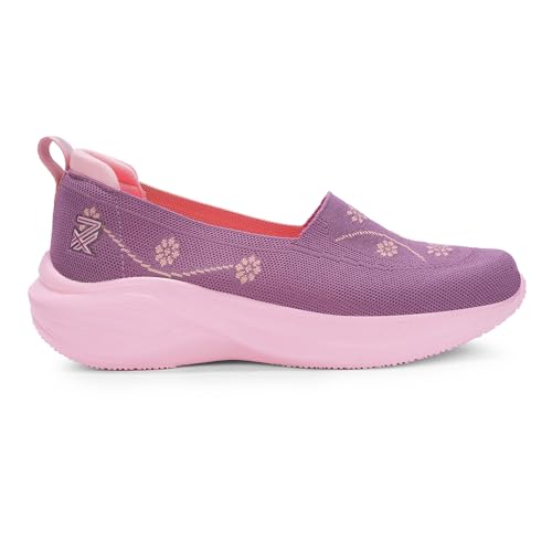 Image of Liberty LEAP7X GLOWSTAR-E Slip-On Sneakers for Women - Peach & Navy Knitted Casual Shoes | Memory Foam Cushioned Insole, Lightweight Slip-On Shoes for Walking, College & Casual Outings