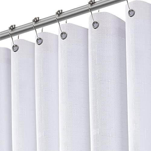 Awellife White Linen Style Shower Curtain Set With 12 Durable Hooks 72 Inch Cloth Textured Fabric Heavy Duty Hotel Waterproof Shower Curtains For Bathroom #TOP12