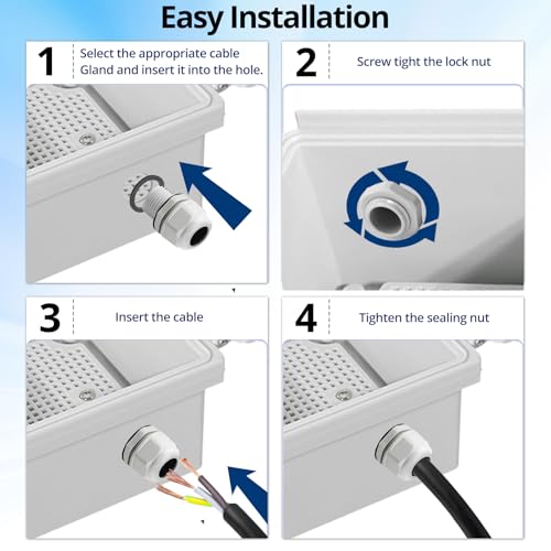 Image of MAKERELE 1 /2 NPT Nylon Cable Gland Strain Relief Connector Waterproof IP68 | 1 /2 Inch NPT, 20pcs, Grey Cable Gland, 6-12mm Cable Diameter with Gaskets, Wire Grommet, for Electrical Junction Box