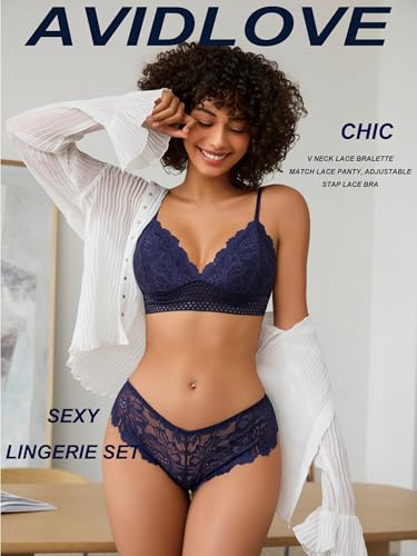 Image of Avidlove Lingerie Set for Women Sexy Lace Bra and Panty Sets 2 Piece Lace Bralette Set