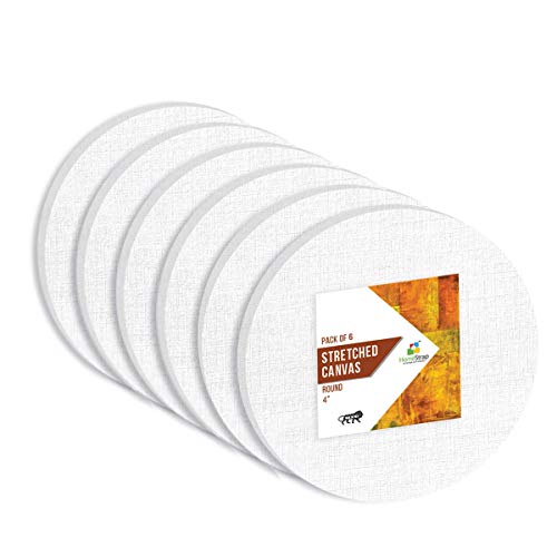 Image of Homestrap 8 Oz Primed Cotton Pre Stretched 4 Inch Round Canvas with Wooden Frame - Pack of 6
