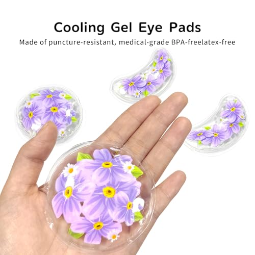 Image of 4PCS Gel Eye Ice Pack Set, Cold & Hot Compress, Reusable Cooling Gel Pads for Strain Relief, Swelling, Dark Circles, Redness, Puffy Eyes, Surgery Recovery(4 Purple flowers)