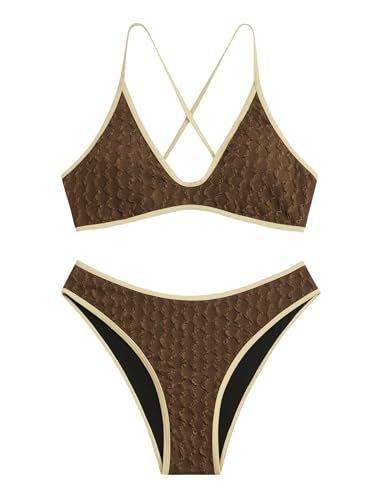 Image of ZAFUL Women's Tie Back Padded High Cut Bralette Bikini Set Two Piece Swimsuit
