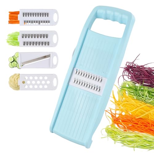 4 en 1 Mandolina de Cocina Profesional, Desmontable, Cortadora, Rallador, Tiras, Trituradora, con Mango, Cortador Calabacin Espagueti de Verduras Manual, Corta Patatas, Rayadores Pepinos Zanahorias