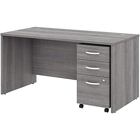 Bush Business Furniture Studio C 60W x 30D Office Desk with Mobile File Cabinet in Platinum Gray Cover