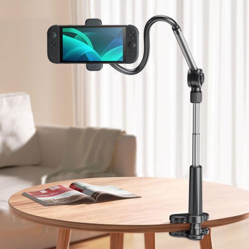 Image of GIFTMAX 100cm Adjustable Desk Phone Stand with 360 Rotation, Flexible Gooseneck Mobile Holder for 4-6.5 Inch Smartphones, Clamp Mount for Recording & Live Streaming (L-365 Desk Phone Stand)