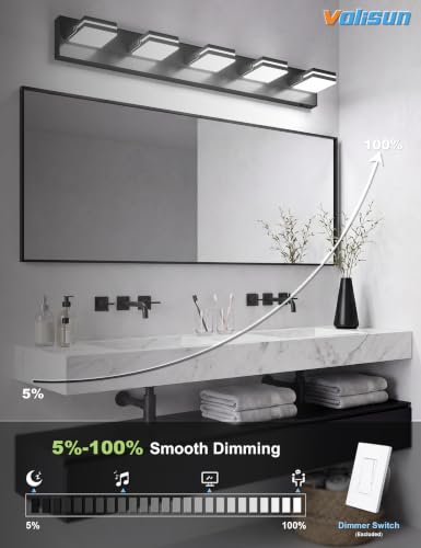 Image of VOLISUN 5 Light Bathroom Vanity Light, 34.25 inch Dimmable Bathroom Light Fixtures Over Mirror, 5 Color Temperatures, 180Rotatable Head, Black LED Vanity Lights for Bathrooms-ETL Certificated
