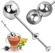 Dokpav 2PCS Long Handle Tea Strainer, Stainless Steel Mesh Tea Ball Tea Strainer, Powdered Sugar Shaker Duster Sifter, Retractable Tea Infusers, Stainless Dusting Wands for Loose Tea, Spice, Seasoning