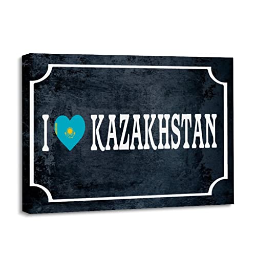 Impression sur toile I Love Kazakhstan cadre bois deco loft 30x40cm