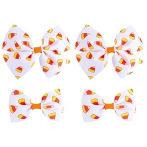 4 PCS Thanksgiving Hair Bow Set – Candy Corn Hair Clips for Toddler Girls Fall Hair Bow Clips Handmade Ribbon Bows Thanksgiving Fall Autumn Hair Accessory for Women & Girls