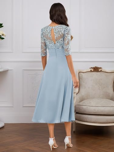 Tea Length Mother of The Bride Dresses for Bride 2025 Lace Chiffon Wedding Guest Formal Dress YH363