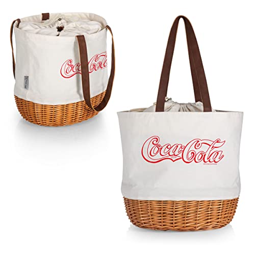 PICNIC TIME Coca-Cola Coronado Canvas and Willow Basket Tote Picnic Bag with Drawstring Closure and Durable Handles, Reusable Market and Beach Tote for Everyday Carry, (Beige Canvas) - image 3