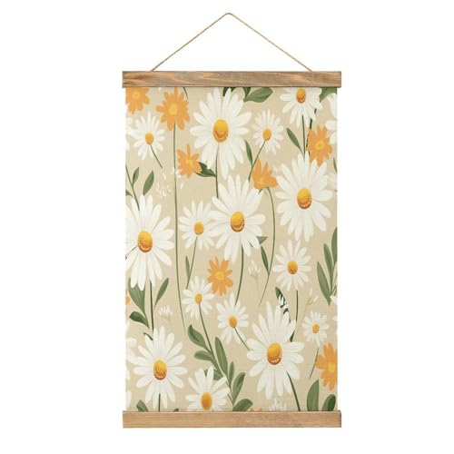 Pintura de pergamino de margaritas FekiLoot: póster vintage decorativo para oficina