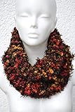  Loop Schlauchschal Schal Loopschal Tube Schal Rundschal Halswärmer mit Fransen flauschig schwarz rot orange ocker gestrickt handgestrickt