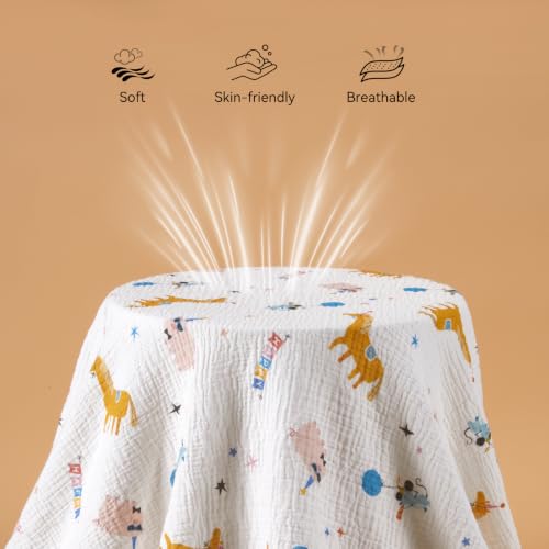 Image of TILLYOU Muslin Mini Crib Sheets 2 Pack, Pack and Play Mattress Sheets Fitted for Pack N Play, 38 x 26 Sheet for Toddler, Circus Carnival