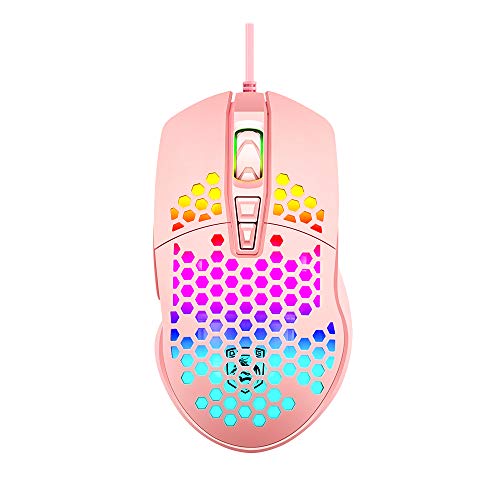 UrChoiceLtd G11 Gaming Mouse, RGB Backlit USB Gaming Mice & 7 Buttons Programmable Driver, Gaming IC Chip 6400DPI, Ergonomic Ultralight Honeycomb Shell for PC Gamers Laptop Computer (Pink)