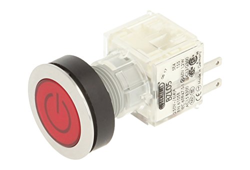 Image of Schlegel 23.000.744 Push Button Silver-Coloured, Push Button Cap, Red with Identification Plate, Symbol On/Off, Illuminated Push Contact Sensor 2 N/O Contacts, Screw Connection, 24 V LED
