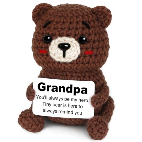 Glydein Grandpa Gifts, Handmade Positive Crochet Bear Decor, Birthday Gifts for Grandpa, Grandfather...