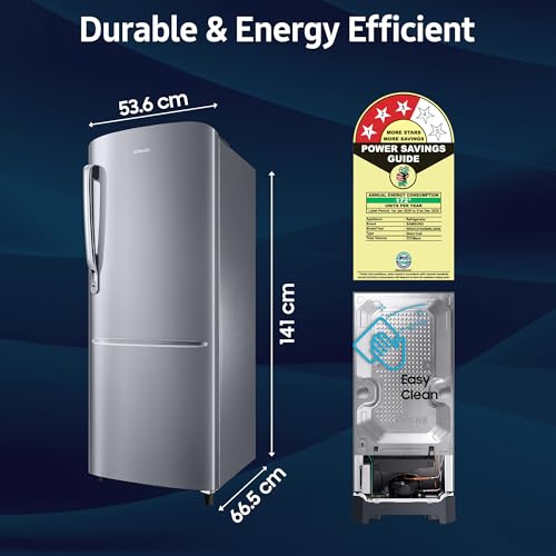 Image of Samsung 223 L, 3 Star Inverter Direct-Cool Single Door Refrigerator (RR24C2723S8 /NL, Silver, Elegant Inox)