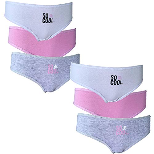 Lulu Castagnette Culottes Fille - Coton Stretch - Pack de 6 Culottes - Coloris Gris Rose et Blanc ,...