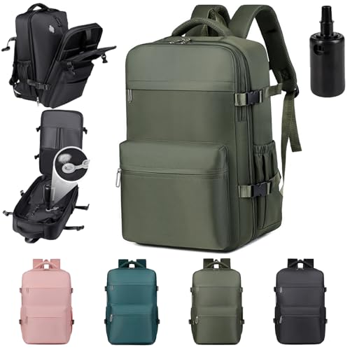 Lunapack Backpack, Vacuum Seal Backpack Travel with Electric Pump, Expandable Large Capacity Backpacks for Travel (Green with Pump)