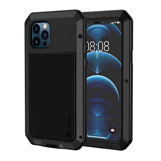 Lanhiem Coque pour iPhone 12 / Coque pour 12 Pro, [Métal et Rigide] [Antichoc] Militaire avec du Verre trempé Integrale Indestructible Chantier Antipoussière Etui [Compatible Charge sans Fil] - Noir
