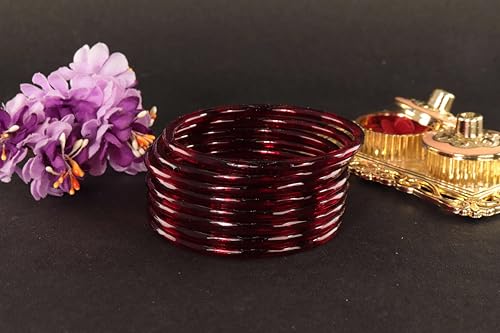 Image of ZULKA Designer Plain Glossy Glass Kada Set For Women & Girls With Diamond Cut Design | Fancy Designer Glass Bangles | Traditional Chudi | Kanch Ki Churi | Stylish Glass Kada For Wedding - Set Of 8