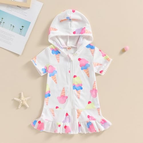Image of Nicoxijia Kids Toddler Little Girl Swim Cover Up Terry Zip-Up Hooded Beach Bathing Suit Swimsuit Wraps Zipper Coverup Dress