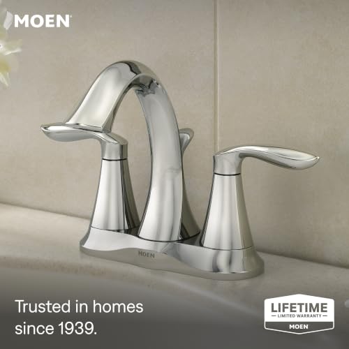 Image of Moen Eva Chrome Two-Handle Centerset Bathroom Sink Faucet with Drain Assembly for 3-hole Installation Setups, 6410