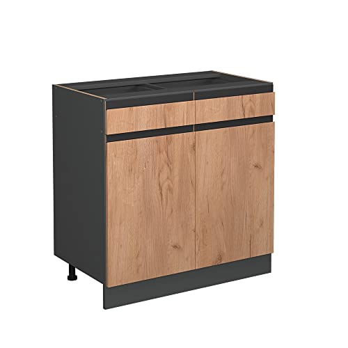 Vicco Meuble Cuisine R-Line, Chêne de Force doré, 80cm J-Shape, sans PT, pour Une Combinaison Libre au Sein de systèmes de Cuisine modulaires
