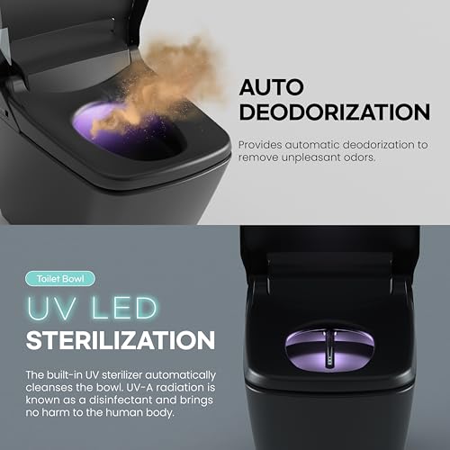 Inodoro inteligente VOVO STYLEMENT TCB-090SA(B) para baños, inodoro de una pieza alargado con tapa automática de apertura y cierre, descarga dual automática de 1,12 galones por descarga, altura ADA, asiento calefactable, fabricado en Corea - Negro miniatura 4