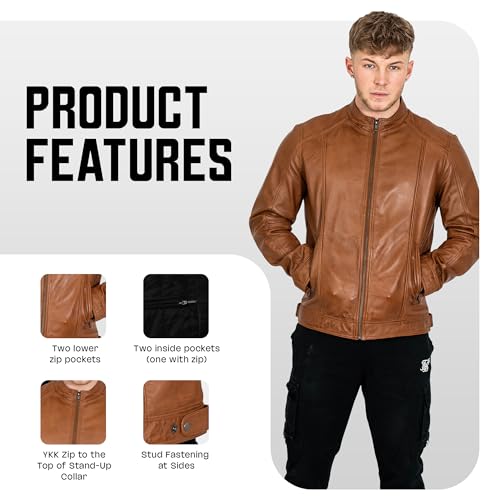 BRICK LANE Stand Collar Leather Jacket for Men | Timeless Design - Genuine Lamb Nappa Leather Cafe Racer Jacket2