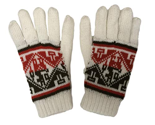 Equal Earth Guantes de lana de alpaca para adultos, talla grande, suave, para invierno, nieve, comercio justo, cálido Perú Blanco blanco 90