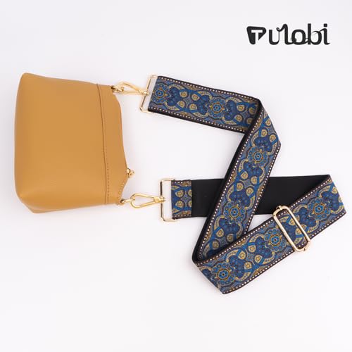 Image of TULOBI Vintage Embroidery Purse Strap Replacement Crossbody forHandbags Women, 2 inch Wide Guitar Strap for Purses Crossbody, Adjustable 31-56 inches Bag Strap (Blue)