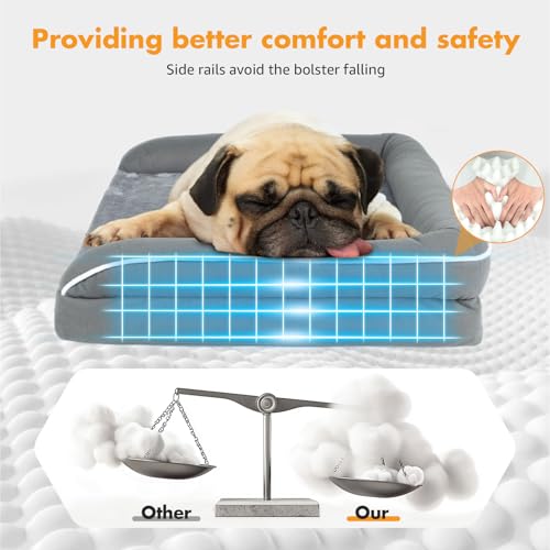 Lekespring Orthopädisches Hundebett Mittelgroße Hunde, 2-in-1 Hundebett Outdoor Kleine Hunde, Hundesofa mit Eierförmiger Kistenschaum, Waschbar Flauschig Dog Bed Hundematratze, Grau(S)