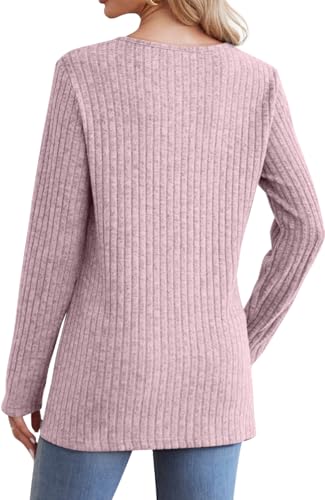 Image of Jescakoo Long Sleeve Shirts for Women Crew Neck Fall Tops Side Split Lightweight Tunic Sweaters Fashion Clothes 2025 S-4XL