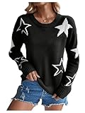 SHENHE Women's Star Pattern Crew Neck Drop Shoulder Casual Sweater Pullover Knitwear Black and White M