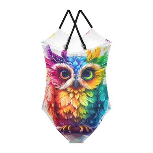 Image of ALAZA Rainbow Cute Owl Girl's Swimsuits Bathing Suit One Piece Beach Swimwear